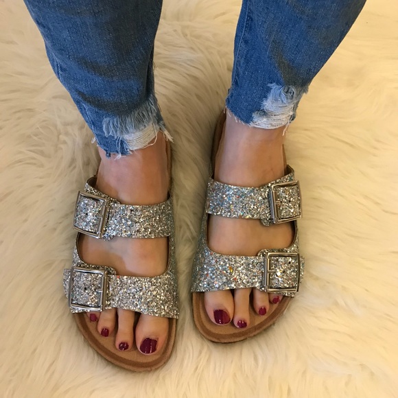 •RESTOCKED• Silver Glitter Double Buckle Sandals - Picture 4 of 8